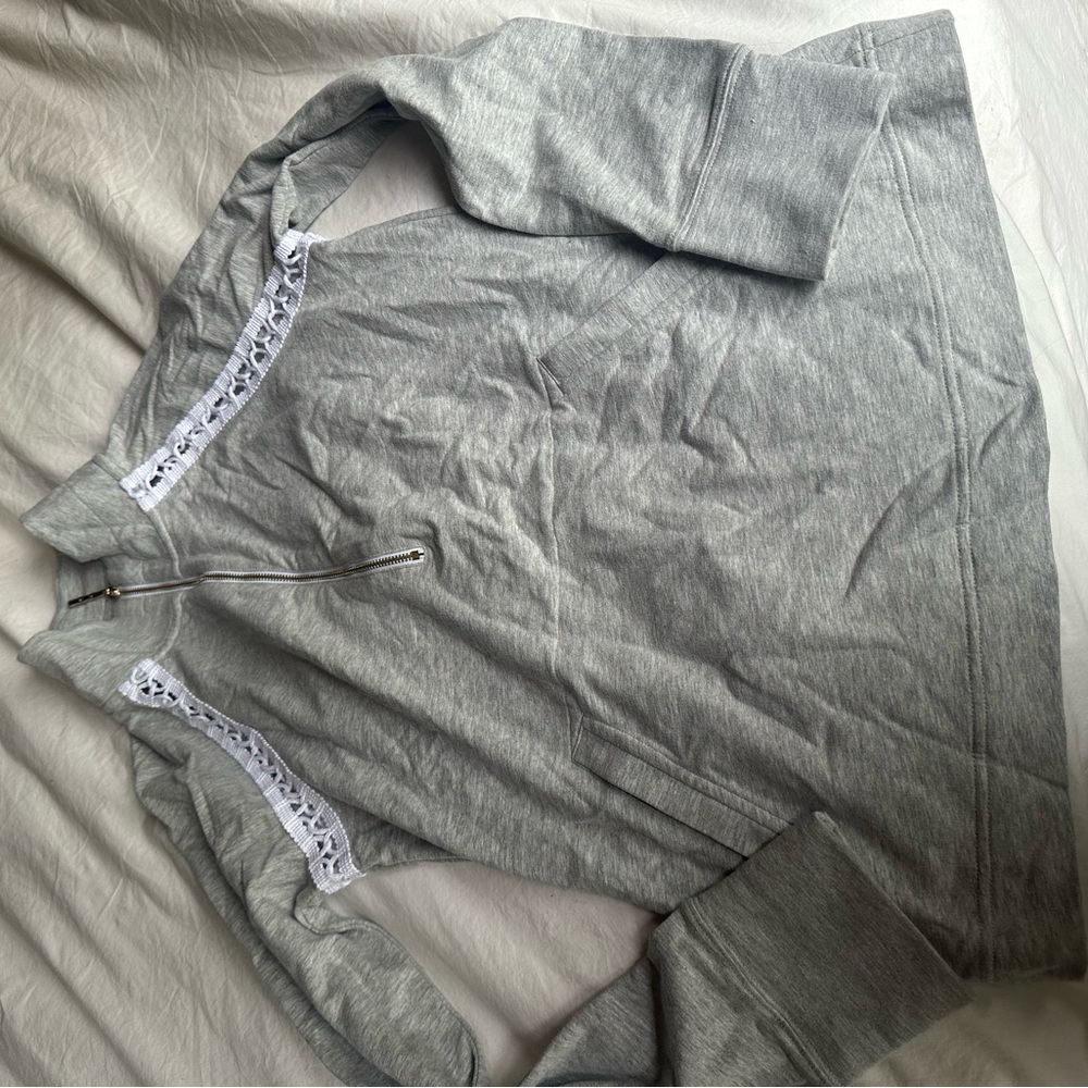 Lilly Pulitzer Gray Sweatshirt with White Lace Detail